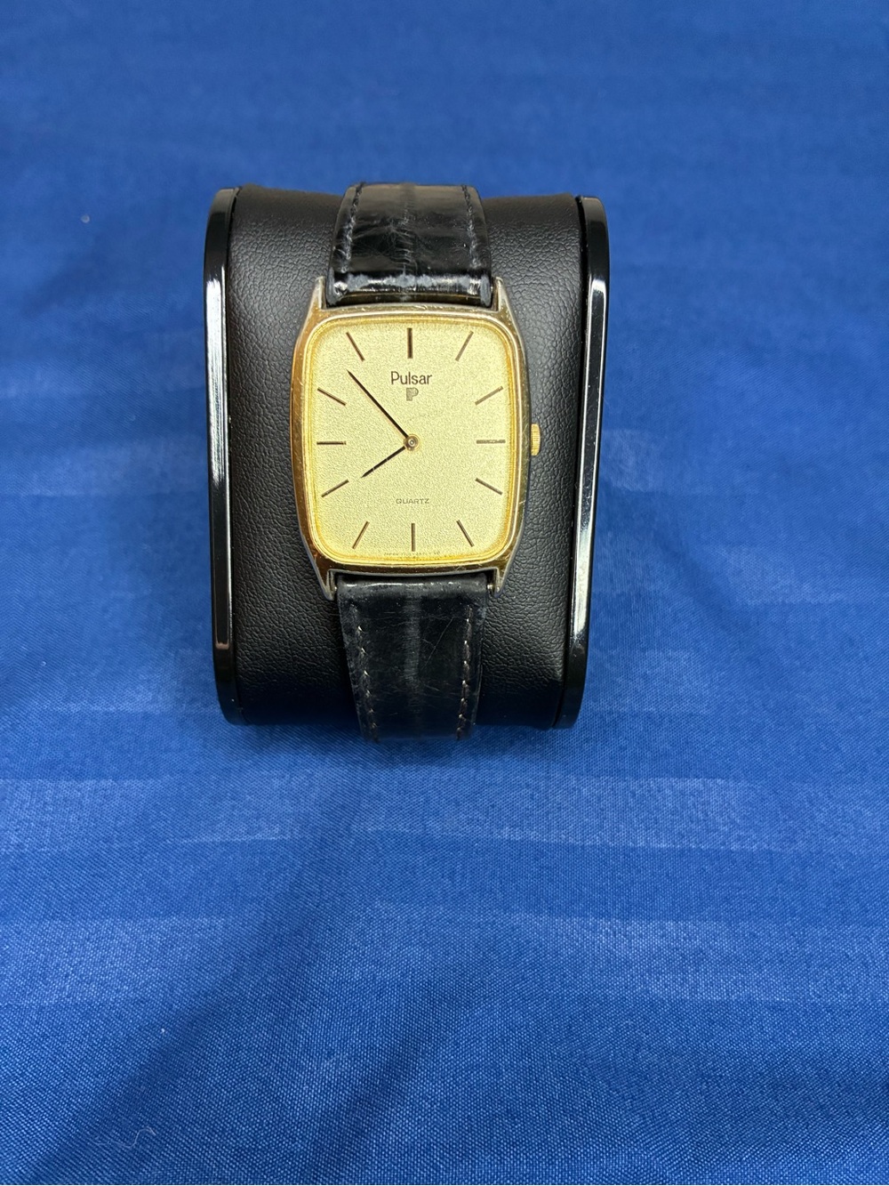 Pulsar Gold-Tone Square Dial Watch with Black EEL Skin Strap